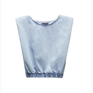 Zara Denim Top with shoulder Pad As Seen On HWNYC